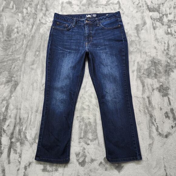 Lee Jeans Womens 14P PETITE Blue Mid Rise Straight Leg Regular Stretch Casual - Picture 1 of 13